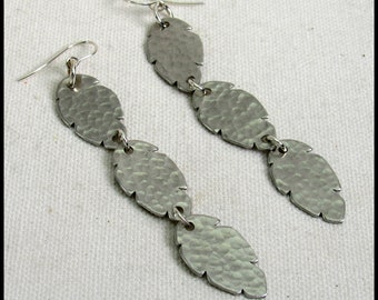 BANANAS - Handforged Hammered Pewter Banana Leaf Statement Earrings