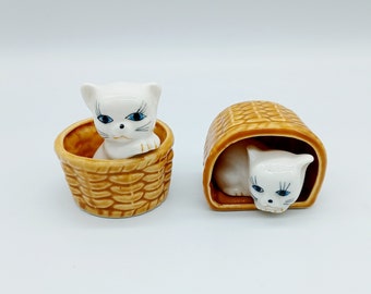 Vintage Cat Figurines in Baskets