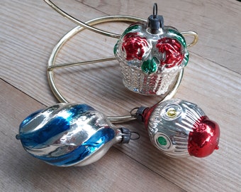 Three Vintage Mercury Christmas Ornamens - Shapes - Royal Hill Vintage