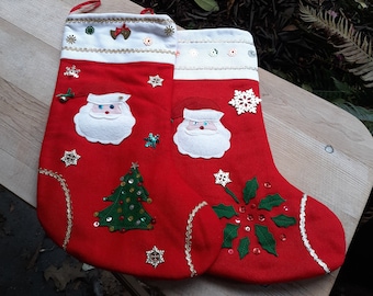Pair of Christmas Felt Stockings - Santa - Royal Hill Vintage