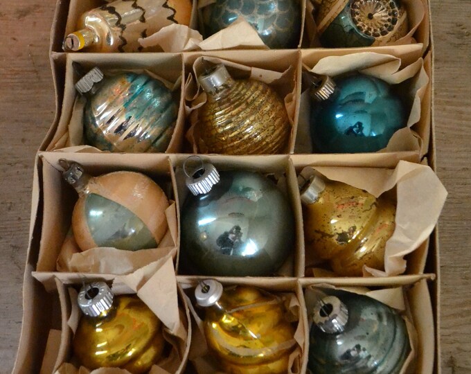 Fantasia Christmas Ornaments in Old Box, Poland, Shiny Brites, Austria, Etsy