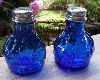 Vintage Cobalt Blue Roly Poly Salt and Pepper Shakers