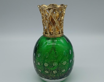 Vintage Green Art Glass Perfume Oil diffuser with Gold Accents