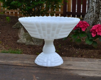 Vintage Milk Glass Pedestal Bowl - Jeannette - Fruit Bowl