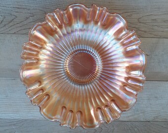 Vintage Orange Ruffled Bowl Carnival Glass