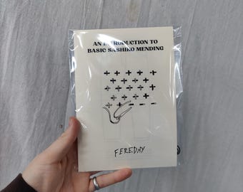 Sashiko Zine Mini Kit – Japanese Visible Mending Zine with Denim Swatch, Needle & Thread | Beginner Sashiko Repair Kit | Slow Fashion Craft