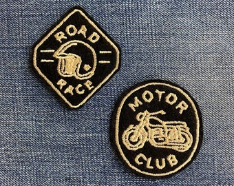 Road Race and Motor Club Vintage Style Sew On Patch Set