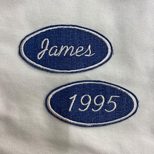 Écusson Workwear ovale de style vintage : étiquette personnalisée rétro brodée - badge à coudre - Levis Dickies Carharrt - livraison gratuite au Royaume-Uni