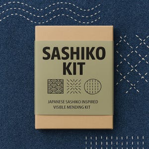 Kit de costura Sashiko / Caja de regalo con zurcido visible / Aprende bordado japonés / Kit de costura sostenible sin plástico / Envío gratuito