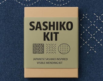 Sashiko Stitching Kit | Visible Mending Gift Box | Learn Japanese Embroidery | Plastic-Free Sustainable Sewing Kit | Free Postage