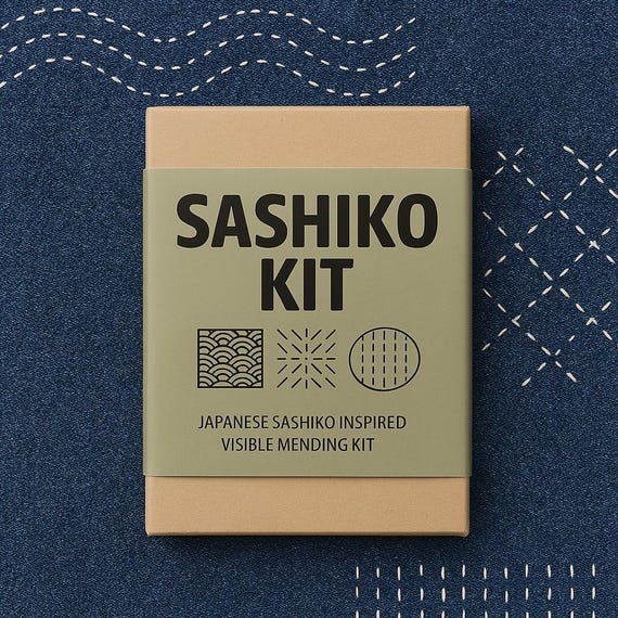 Sashiko Stitching Kit | Visible Mending Gift Box | Learn Japanese Embroidery | Plastic-Free Sustainable Sewing Kit | Free Postage