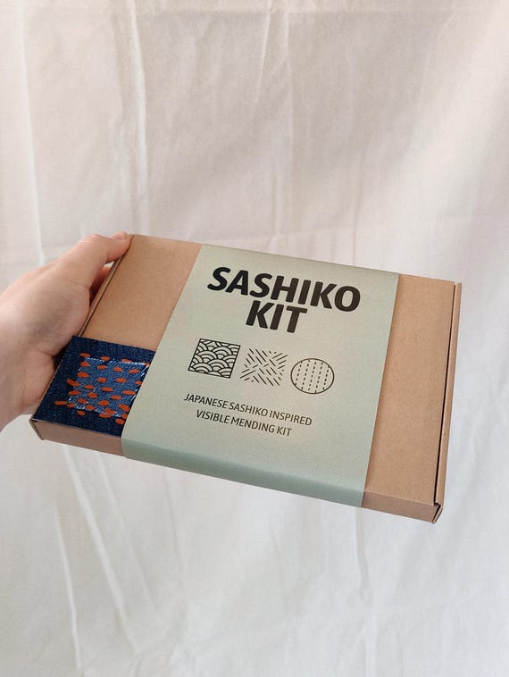 Sashiko Mending Kit – Japanese Visible Mending Starter Kit with Thread, Needle & Pattern | Learn Sashiko Stitching for Repairing Clothes