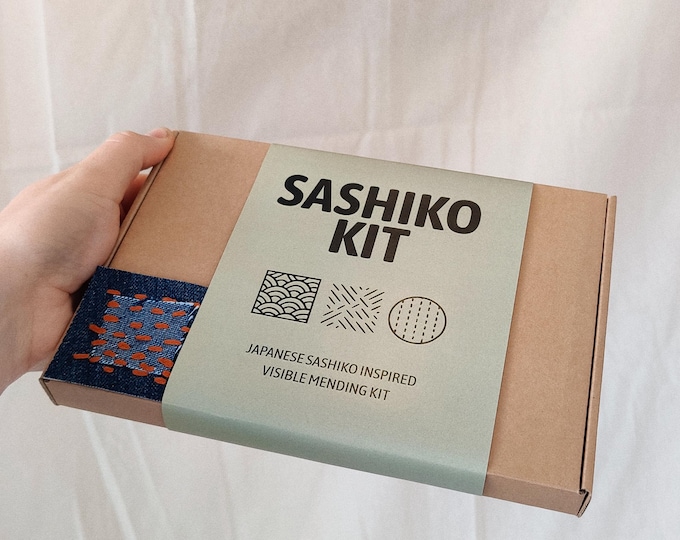 Sashiko Mending Kit – Japanese Visible Mending Starter Kit with Thread, Needle & Pattern | Learn Sashiko Stitching for Repairing Clothes
