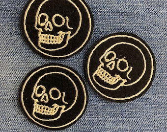 Skull Sew On Patch - vintage moto workwear style - free UK postage