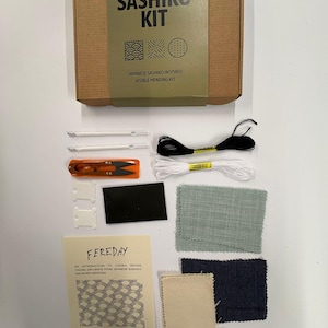 Kit de costura Sashiko / Caja de regalo con zurcido visible / Aprende bordado japonés / Kit de costura sostenible sin plástico / Envío gratuito imagen 3