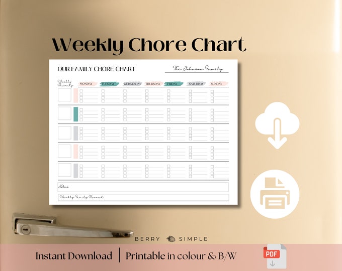 Family Chore Chart, Weekly Chore Chart, Editable Chore Chart Printable ...