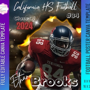 Football Poster & Banner Canva Template | Editable Digital Football Background For Sports Poster Backdrops, Memory Mates, High School Senior