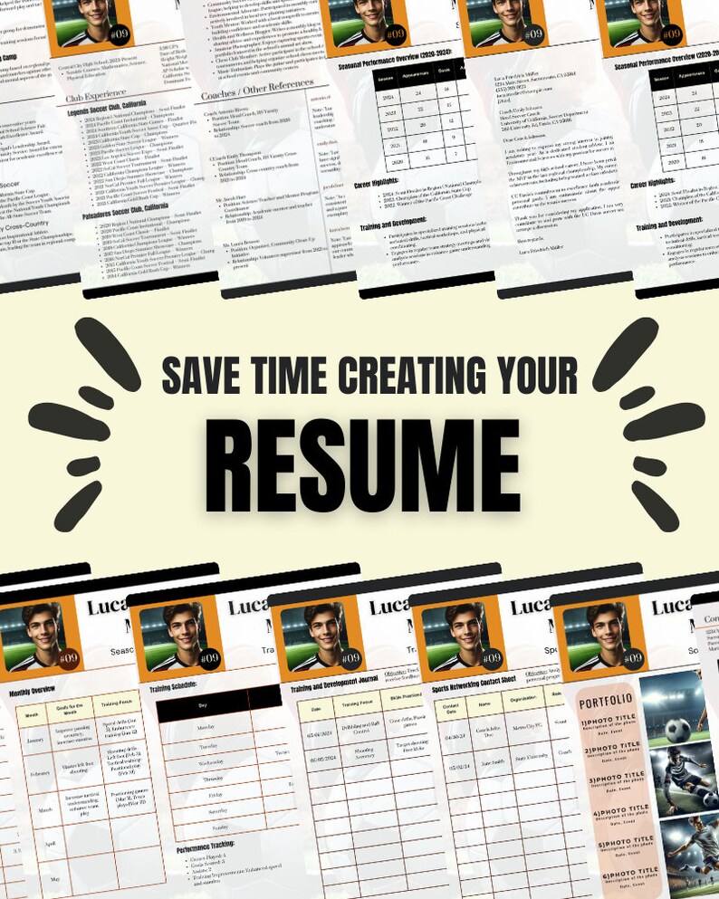 Soccer Resume Athletic Profile Deluxe Template Kit - High School ...