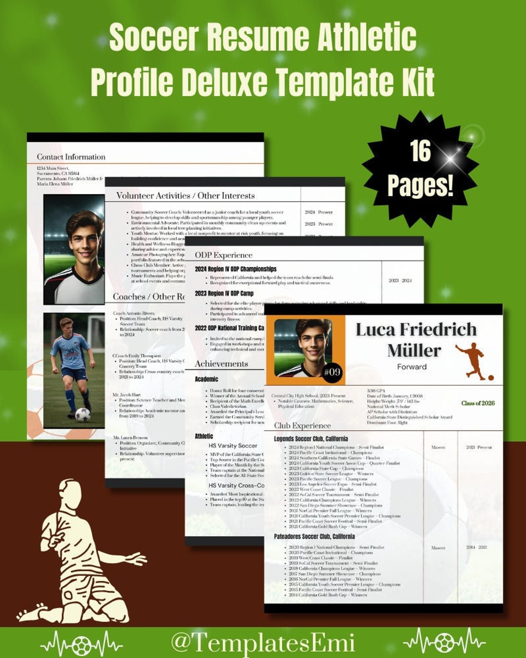 Soccer Resume Athletic Profile Deluxe Template Kit - High School ...