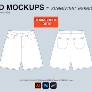 Denim Short / Jorts Mock Up Streetwear Designs Design Tools for Adobe Photoshop Adobe Illustrator Procreate