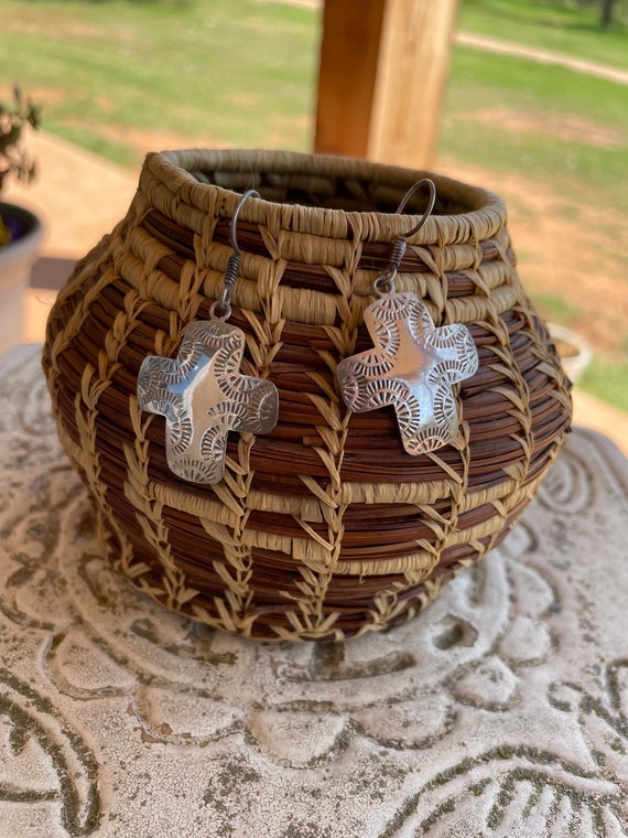 Sterling silver southwestern style cross earrings