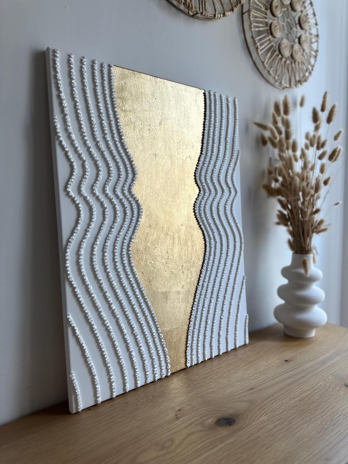 Fresh Look at 3D White Minimalist Textured Wall Art Gold Foil Abstract Wall
