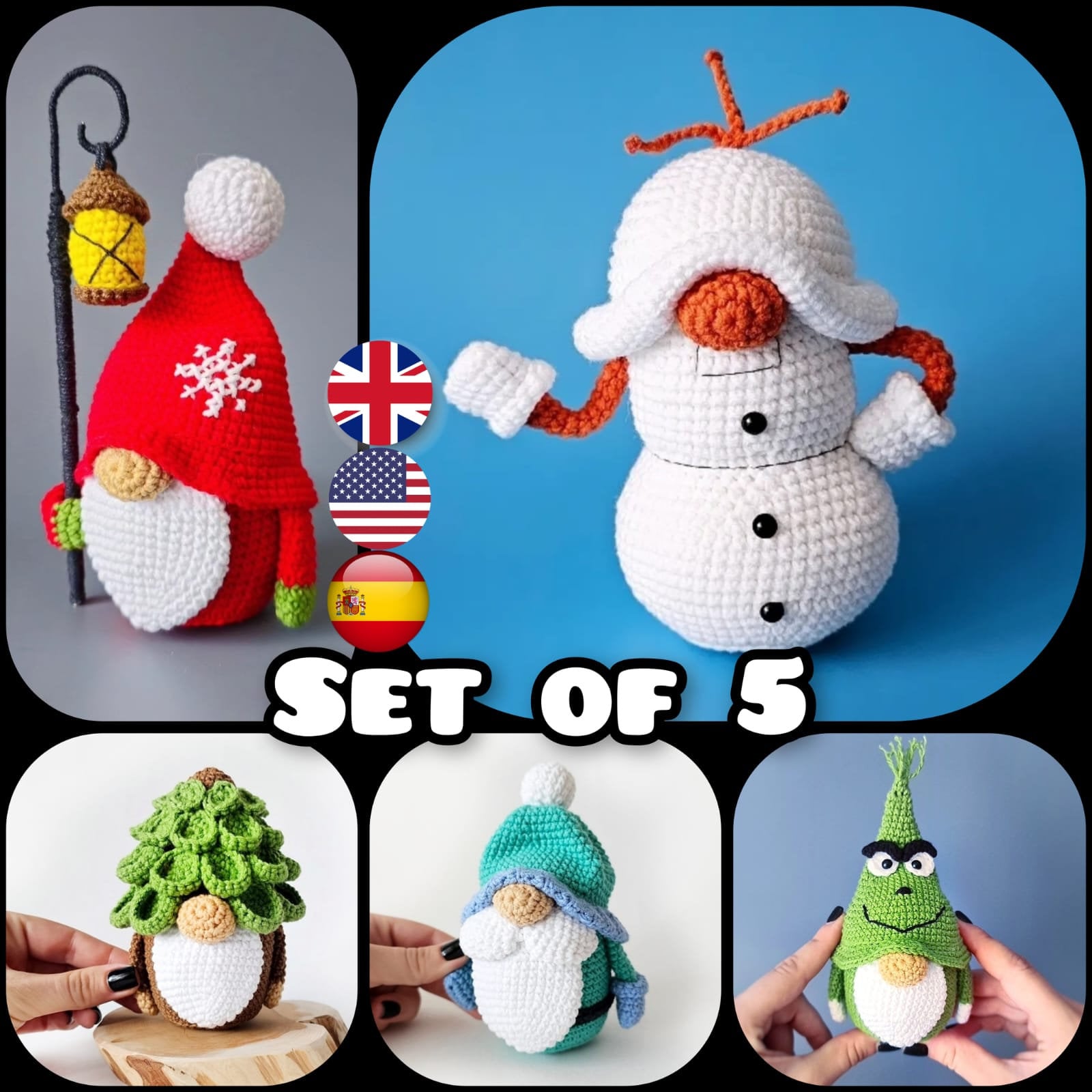 Set of 5 Amigurumi Crochet Patterns / Amigurumi Gnome