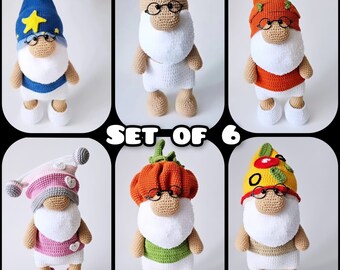 Crochet patterns: Gnome 26 cm and 5 sets of clothes (Crochet patterns) / AMIGURUMI PDF