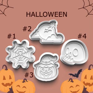 Halloween Cookie Cutters ~ Full Moon ~ Skull Cookie Cutter ~ Jack O Lantern ~ Spiderweb Cutter ~ Clay Stamp ~ Pottery Stamp ~ Kitchen Gifts