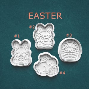 Easter Bunny Cookie Cutter and Stamp Set, Bunny with Egg and Basket, Spring Cookies, Polymer Clay/Pottery Tool