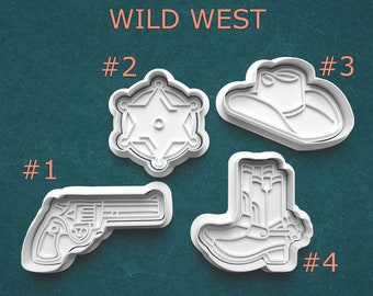 Wild West Cookie Cutters ~ Cowboy Hat Cookie Cutter ~ Sheriff's Badge Cutter ~ Revolver Cookie Cutter ~ Western Clay Cutters ~ Polymer Clay