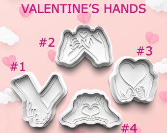 Valentine's Day Hands ~ Hand Holding Cookie Cutter ~ Pinkie Promise Polymer Clay Cutter ~ Heart Hand Cookie Cutter and Stamp ~ Cookie Mold