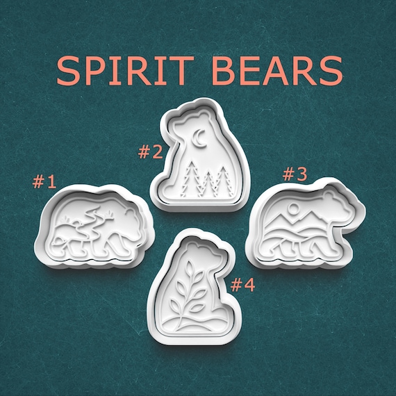 Spirit Bear Cookie Cutter and Stamp Set ~ Deer Scene Bear ~ Moon Forest Bear ~ Mountain Bear ~ Botanical Bear ~ Nature Bear Cookie Cutter