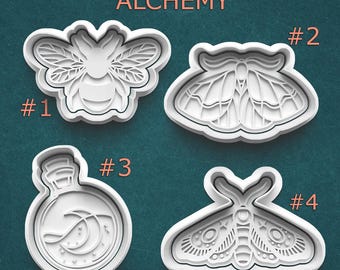 Alchemy Cookie Cutters – Bee, Moth, Potion Bottle, Luna Moth – Mystical Witchy Baking Tools for Cookies and Treats