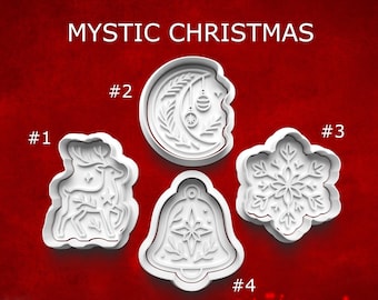 Ensemble d'emporte-pièces Noël mystique ~ Renne céleste, lune, flocon de neige et cloches ~ emporte-pièces des fêtes et tampons en pâte polymère