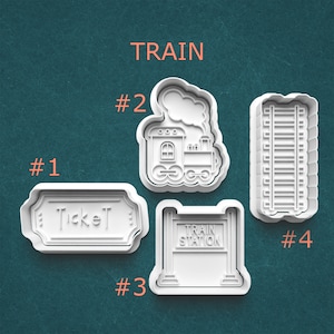 Train Cookie Cutters ~ Train Ticket Cutter ~ Train Track Cookie Cutter ~ Locomotive ~ Train Station Sign ~ Polymer Clay Cutters ~ Boys Party