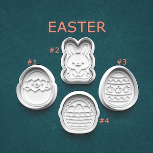 Easter Cookie Cutter and Stamp Set, Bunny, Chick, Easter Egg and Basket, Spring Cookies, Polymer Clay/Pottery Tool