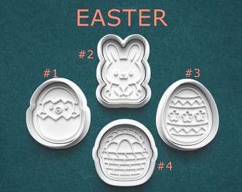Easter Cookie Cutter and Stamp Set, Bunny, Chick, Easter Egg and Basket, Spring Cookies, Polymer Clay/Pottery Tool