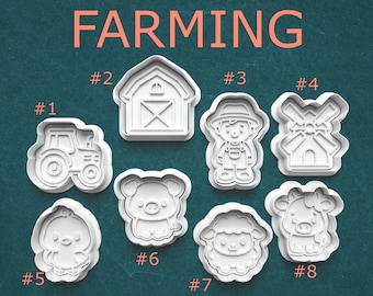 Farming Cookie Cutter and Stamp Set ~ Tractor, Barn, Farmer, Animals ~ Farm Cookies, Clay & Pottery Tools