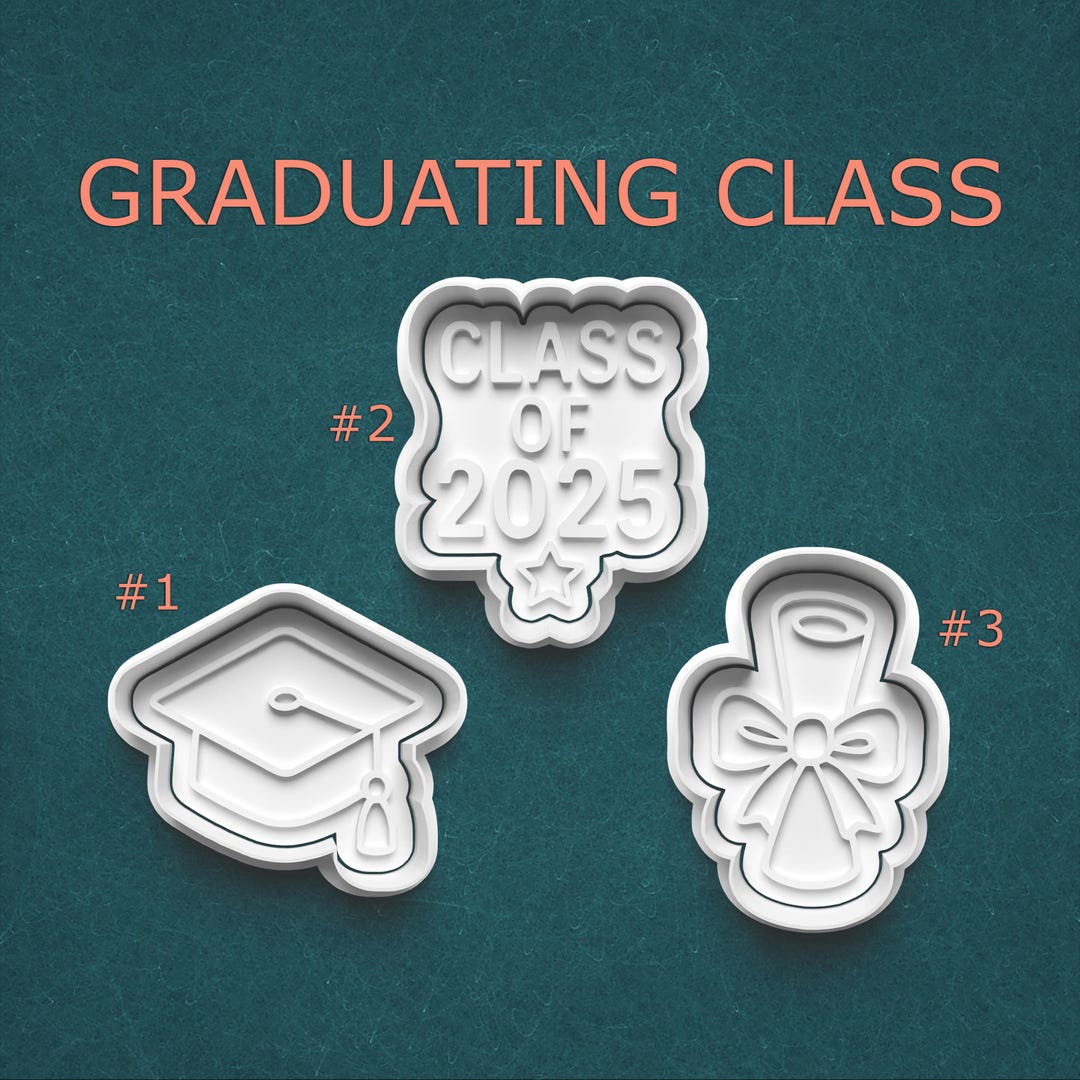 Graduation Cookie Cutter Set, Class of 2025 Clay Stamp, Cap and Diploma ...