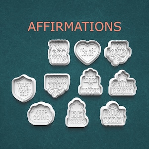 Affirmation Cookie Cutter Set, Positive Quote Clay Stamp Collection, Motivational Baking Tool, Polymer and Pottery Mindfulness Cutters