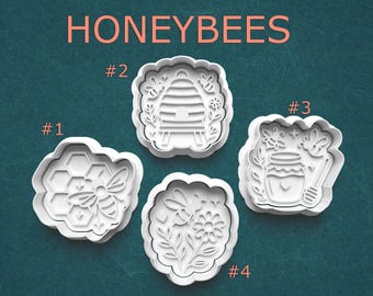 Honeybee Cookie Cutter Set – Beehive, Jar, Flowers & Hexagons – Fondant Cutters for Cookies, Polymer Clay Jewelry, Baking, and Crafts