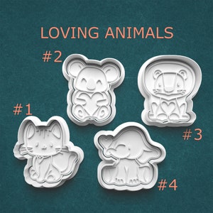 Cute Animal Cutters ~ Animal Heart Cutters ~ Loving Animals Cookie Cutters ~ Cute Cookie Molds ~ Polymer Clay Cutters ~ Kitty Cat Lion Gift