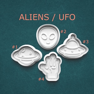 Aliens UFO Cookie Cutter Set ~ Alien Face, Flying Saucer, Planet, Space Hand ~ Fun Sci-Fi Theme Cookie Cutters for Baking and Crafts