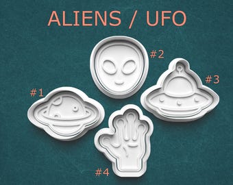 Aliens UFO Cookie Cutter Set ~ Alien Face, Flying Saucer, Planet, Space Hand ~ Fun Sci-Fi Theme Cookie Cutters for Baking and Crafts