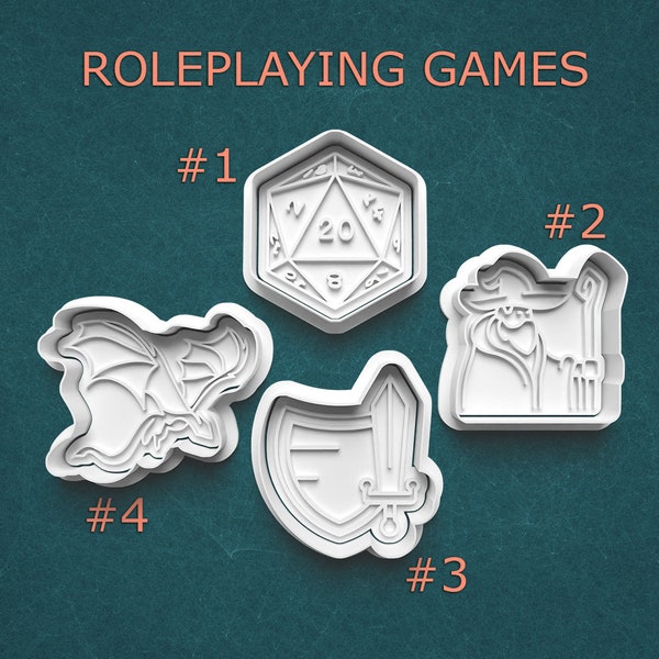 Roleplaying Game Cookie Cutter and Clay Stamp Set ~ RPG ~ Tabletop Game Cookies ~ D20 ~ Geek Nerd Gift ~ Wizard ~ Dragon ~ Sword & Shield