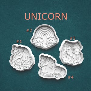 Unicorn Cookie Cutter and Stamp Set – Magical Unicorns, Rainbows, and Stars for Cookies, Fondant, Clay, and Pottery – 4 Whimsical Designs