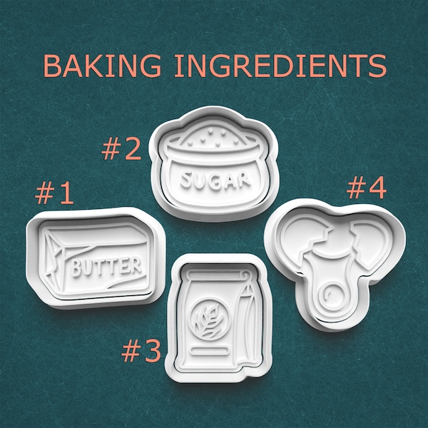 Baking Ingredient Cutters ~ Cookie Ingredient Cookie Cutters ~ Sugar Cutter ~ Butter Cutter ~ Flour ~ Cracked Egg Cutter ~ Kitchen Gifts