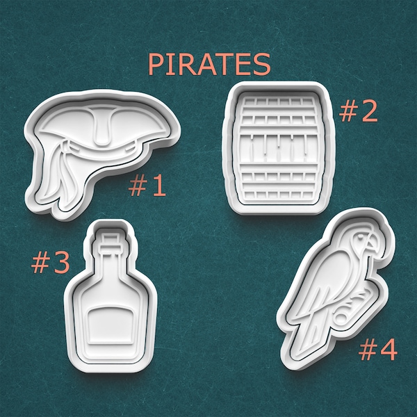 Pirate Cookie Cutters ~ Talking Parrot Cutter ~ Pirate Hat Polymer Clay Cutter ~ Rum Cookie Cutter ~ Sugar Cookies ~ Cookie Molds