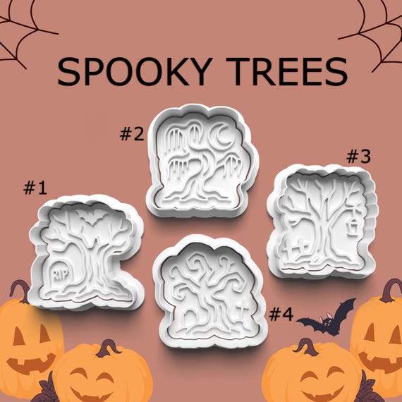 Spooky Tree Cookie Cutter Set – Halloween Graveyard and Haunted Trees for Fall Baking, Cookies, and Fondant Stamps